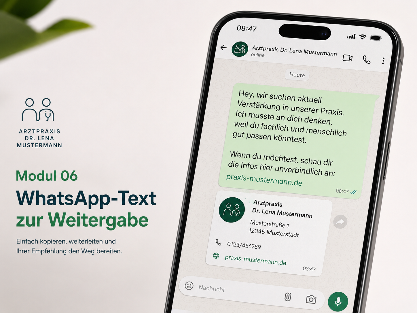 Screenshot einer Mitarbeiterempfehlungs-Vorlage für Praxen